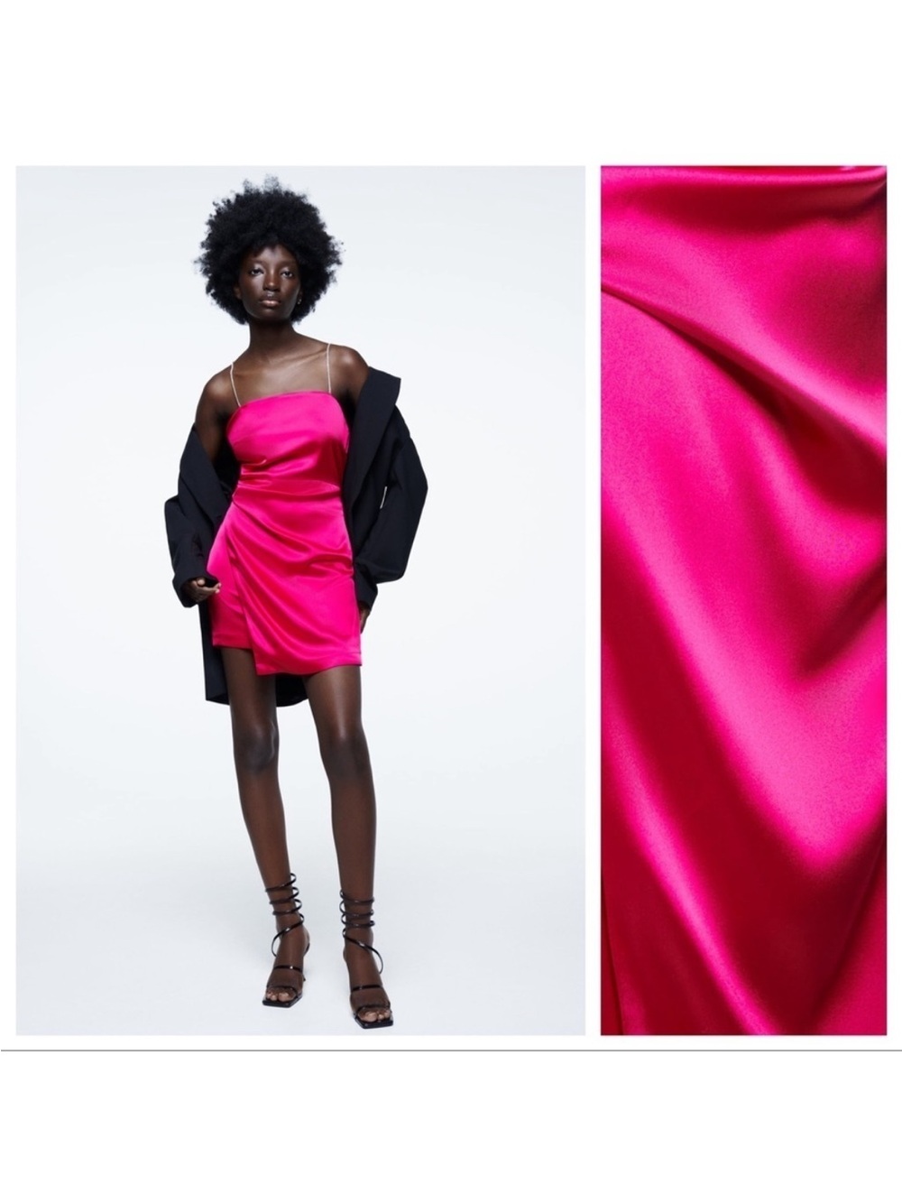 Zara Fuchsia Satin Mini Dress with rhinestone Straps XS - Picture 3 of 8